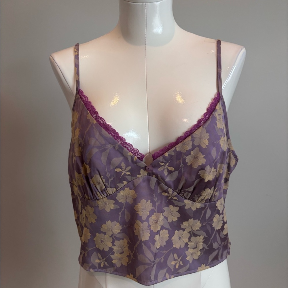 Commense floral satin Purple Women's Top - Picture 3 of 5